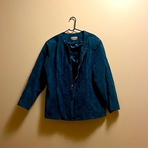 Women’s Blue Suede Zippered coat, design by Bradley Bayou, Size 2x